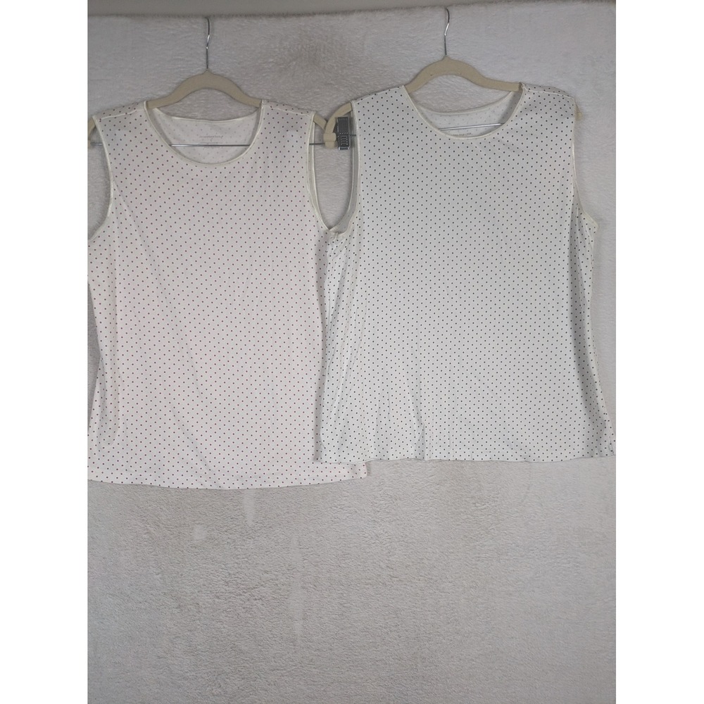 Christopher & Banks Tank Top Women's L/XL White Polka Dot Layering 2 Pack
